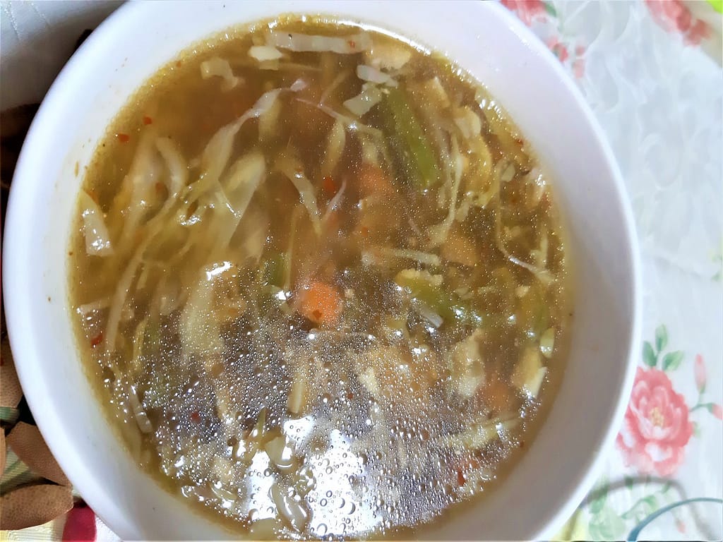 Home made, healthy and nutritious hot and sour vegetable soup.